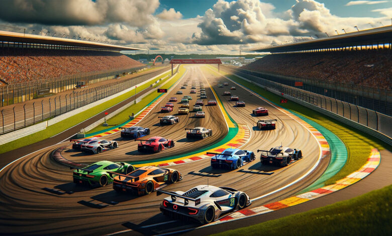 Course de voitures sportives sur circuit.