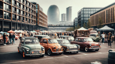 Exposition de voitures anciennes en ville